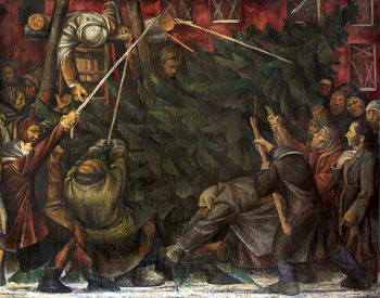 Правдин Илья Владимирович. Новый 1942-й год. Холст, масло. 175х220. 1981. Ростовский областной музей изобразительных искусств.