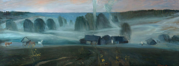 Смирнов Николай Михайлович. Туман над Мезой. Холст, масло. 90х200. 1987. Тульский музей изобразительных искусств.