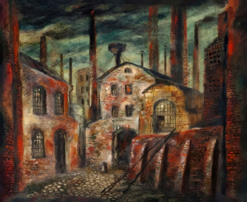 Рындин Вадим Фёдорович. Фабричный двор. Холст, масло. 50х60. 1948. Государственная Третьяковская галерея.