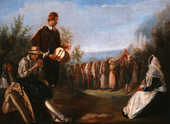 Дионисиос Веяс. Танец на Керкире. Холст, масло. 29х39. 1800-е. Национальная художественная галерея (Афины).
