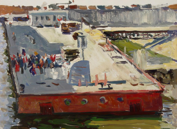 Кузнецов Николай Дмитриевич (1923-1974). Речной порт. Дебаркадер. Картон, масло. 16х21,7. 20 век. Государственный музей изобразительных искусств Республики Татарстан.