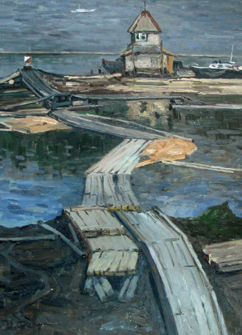 Фирер Илья Аронович. Дебаркадер. Картон, масло. 69,5х49. 1984. Музей современного искусства ЕАО.