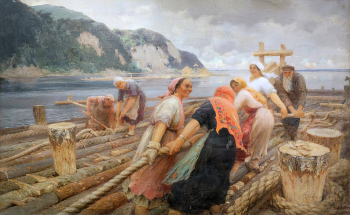 Максимов Кондрат Евдокимович. На плотах. Холст, масло. 99,9х162. 1943. Государственный музей изобразительных искусств Республики Татарстан.