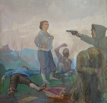 Сверчков Никита Кузьмич. Белые расправляются. Гражданская война на Урале. Холст, масло. 97х100. 1925. Чувашский государственный художественный музей.