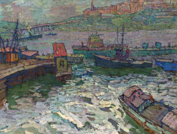 Куликов Виктор Петрович. Кимры. Пристань. Оргалит, масло. 62х82. 1978. Московский музей современного искусства.