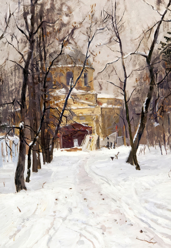Худяков Анатолий Николаевич. Зима в Калуге. Картон, масло. 49х34. 1957. Калужский музей изобразительных искусств.