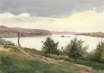 Кузнецов Иван Александрович. Речной простор. Река Ока. Бумага, акварель. 25,1х34,1. 20 век. Ирбитский государственный музей изобразительных искусств.