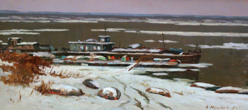 Морозов Алексей Андреевич. Ока стынет. Холст, масло. 36,5х79. 1983. Муромский историко-художественный музей.