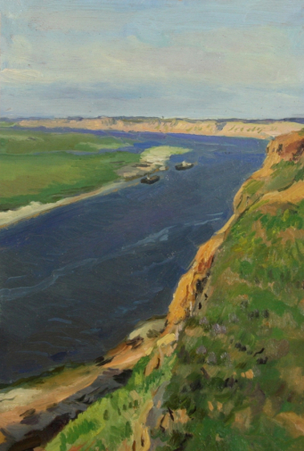 Пландин Иван Михайлович. На реке Ока. Картон, масло. 34х23,5. 1960. Национальный музей Республики Марий Эл имени Тимофея Евсеева.