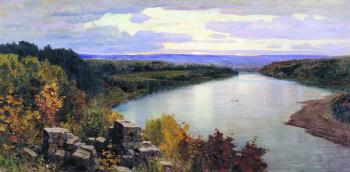 Поленов Василий Дмитриевич. Ока, вечер. Холст, масло. 51х104. 1903. Харьковский художественный музей.