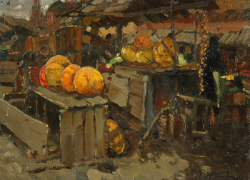 Радимов Павел Александрович. Тыквы на базаре. Холст, масло. 17,5х24,5. 1916. Государственный музей изобразительных искусств Республики Татарстан.