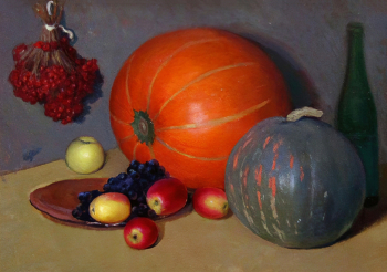 Семыкин Николай Иванович. Натюрморт с тыквами. Картон, масло. 50х70. 1970-е. Бахчисарайский историко-культурный и археологический музей-заповедник.