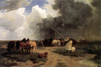 Карой Лотц. Стадо в грозу. Холст, масло. 126х191. 1862. Венгерская национальная галерея.