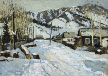 Кортиков Пётр Григорьевич. Оттепель. ДВП, масло. 50х70. 20 век. Государственный художественный музей Алтайского края.