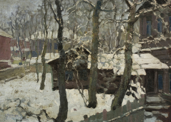 Мартынов Василий Леонтьевич. Оттепель. Холст на картоне, масло. 40,5х56,5. 1921. Нижегородский государственный художественный музей.