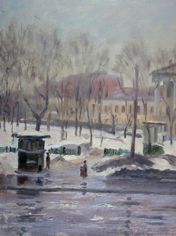 Суворов Пётр Иванович. Оттепель в Москве. Картон, масло. 28х22. 1954. Историко-этнографический музей-заповедник Шушенское.