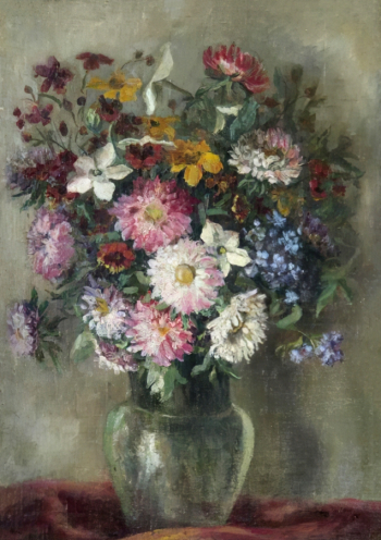 Косс-Деньшина Екатерина Иосифовна. Астры. Холст на картоне, масло. 49,5х35,8. 1940-е. Вятский художественный музей имени В.М. и А.М. Васнецовых.