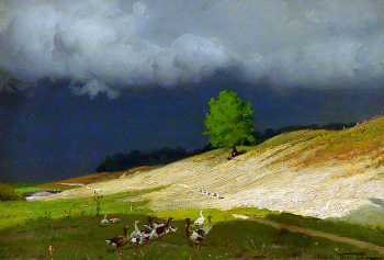 Маковский Александр Владимирович. Гуси. Доска, масло. 27х41. 1902. Калужский музей изобразительных искусств.