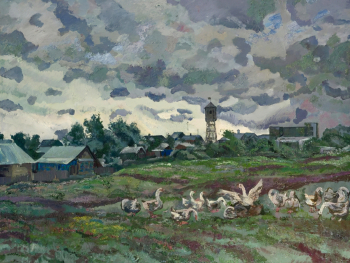 Пурыгин Валентин Захарович. Гуси. Холст, масло. 150х200. 1970-е. Самарский областной художественный музей.
