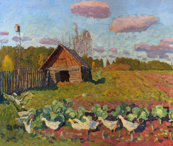 Ткачёв Алексей Петрович. Гуси. Холст, масло. 53х63. 1983. Сахалинский областной художественный музей.