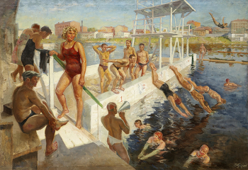 Луппов Сергей Михайлович. Водная станция. Холст, масло. 152х220. 1937. Таганрогский художественный музей.