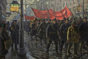 Луппов Сергей Михайлович. Партийная мобилизация. Холст, масло. 124х190. 20 век. Государственный музей политической истории России.