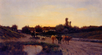 Орловский Владимир Донатович. На околице села. Доска, масло. 19х36. 1870-е. Частная коллекция.