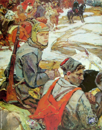 Жигимонт Пётр Иванович. Отец и сын. Левая часть триптиха `Слава боевая`. Холст, масло. 110х150. 1969. Центральный музей Вооруженных Сил Российской Федерации.