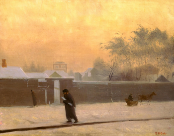 Федотов Павел Андреевич. 21-я линия зимой. Холст, масло. 19х24. 1850-1851. Государственный Русский музей.