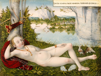 Лукас Кранах Младший. Нимфа Весны. Доска, масло. 15,2х20,3. 1545-1550. Метрополитен-музей.