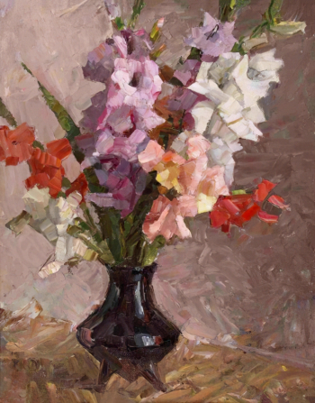 Громадский Николай Александрович. Гладиолусы. ДВП, масло. 63,5х50,5. 1960-е. Музей истории города Обнинска.