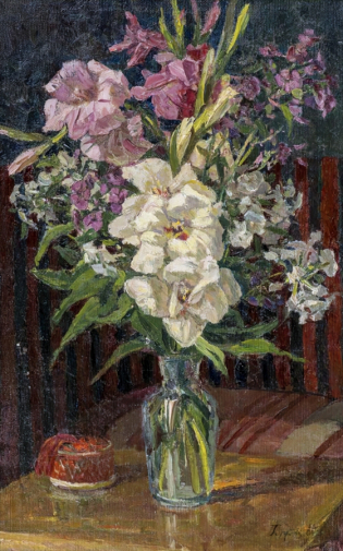 Гусак Григорий Виссарионович. Гладиолусы. Холст, масло. 55,7х35,3. 1960. Дальневосточный художественный музей.