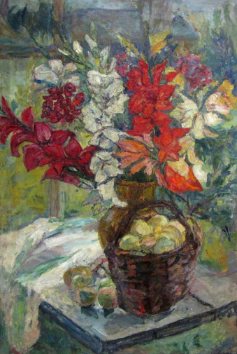 Сорокина Наталья Тихоновна. Гладиолусы. Холст, масло. 99х64,5. 1970-е. Музейно-выставочный комплекс Новый Иерусалим.