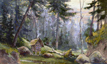 Вальц Карл Фёдорович. Избушка Бабы-Яги. Картон, гуашь. 17х28,6. 1873. Государственный центральный театральный музей имени А.А.Бахрушина.