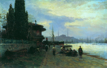 Боголюбов Алексей Петрович. Набережная Константинополя. Доска, масло. 27х41. 1850-е. Омский областной музей изобразительных искусств имени М.А.Врубеля.