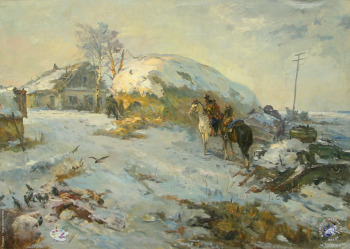 Усыпенко Фёдор Павлович. В тылу врага. Холст, масло. 98х140. 1946. Студия военных художников имени М.Б.Грекова.