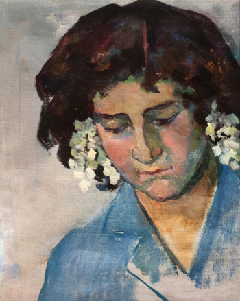 Стоева Валентина Дмитриевна. Девочка с акацией. Этюд. Холст, масло. 36,5х29,8. 1962. Историко-краеведческий музей (Бородино).