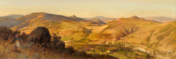 Александр Кипс. Пейзаж на Кипре с охотниками. Холст, масло. 52х154. 1887. Частная коллекция.