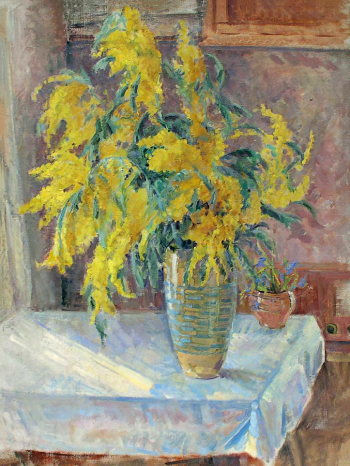 Ломакина Мария Владимировна. Мимоза и пролески. Холст, масло. 80х60. 1950-е. Музейно-выставочный комплекс Новый Иерусалим.
