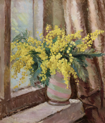 Ломакина Мария Владимировна. Мимоза на окне. Холст, масло. 40х34. 1950-е. Сергиево-Посадский государственный историко-художественный музей-заповедник.