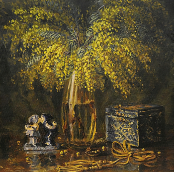Синицкая Ирина Петровна. Мимоза к празднику. Холст, масло. 40х40. 2012. Музей истории города Обнинска.
