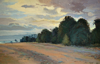 Лесняк Владимир Викторович. Опустевший пляж. Холст на картоне, масло. 40х60. 1993. Сальский музей имени народного художника В.К.Нечитайло.