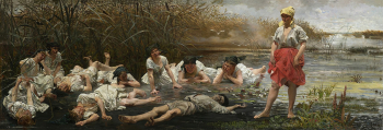 Яцек Мальчевский. Русалки. Холст, масло. 38х109,5. 1888. Музей Ягеллонского университета.