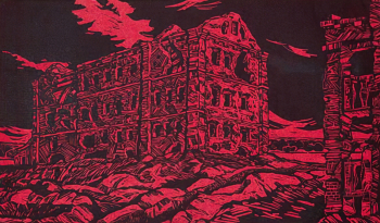 Николаев Алексей Михайлович. Мельница Гергардта, 1943 год. Бумага, цветная линогравюра. 42х57. 1975. Волгоградский музей изобразительных искусств имени И.И.Машкова.