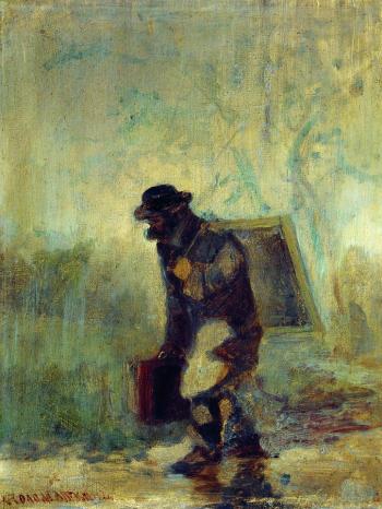 Соломаткин Леонид Иванович. Художник под дождём. Холст, масло. 1870-1880. Таганрогский художественный музей.