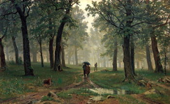Шишкин Иван Иванович. Дождь в дубовом лесу. Холст, масло. 124х204. 1891. Государственная Третьяковская галерея.