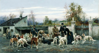 Кившенко Алексей Данилович. На псарне. Холст, масло. 65х122. 1884. Харьковский художественный музей.