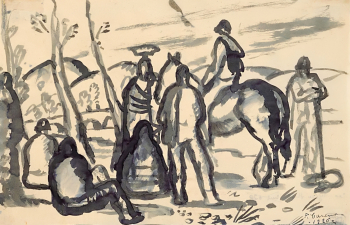 Феличе Карена. Группа фигур в пейзаже. Бумага, чернила, кисть. 19,2х29,4. 1926. Государственный музей изобразительных искусств имени А.С.Пушкина.