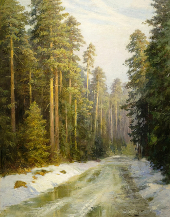 Максимов Кондрат Евдокимович. Апрель - дорога в лесу. Холст, масло. 95х75. 20 век. Государственный музей изобразительных искусств Республики Татарстан.