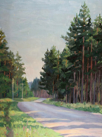 Суворов Пётр Иванович. Дорога в лесу. Картон, масло. 34х24. 1948. Историко-этнографический музей-заповедник Шушенское.